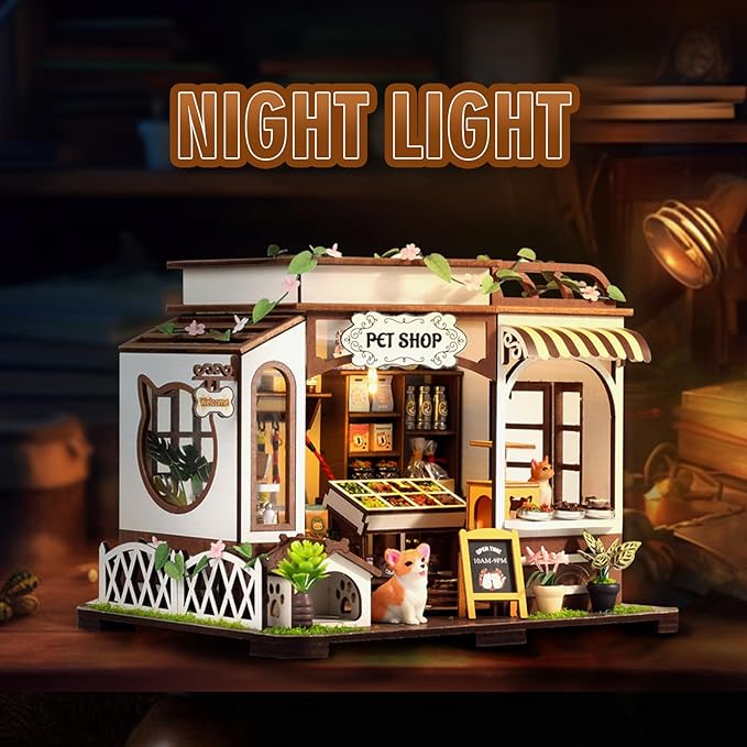 DIY Miniature House Kit,Pet Shop Dollhouse Miniature Kit with LED & Furniture - Image 5