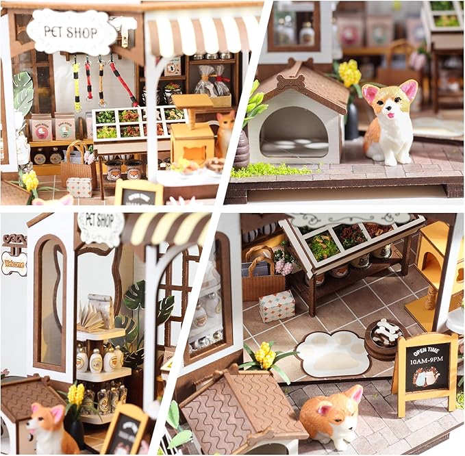 DIY Miniature House Kit,Pet Shop Dollhouse Miniature Kit with LED & Furniture - Image 2